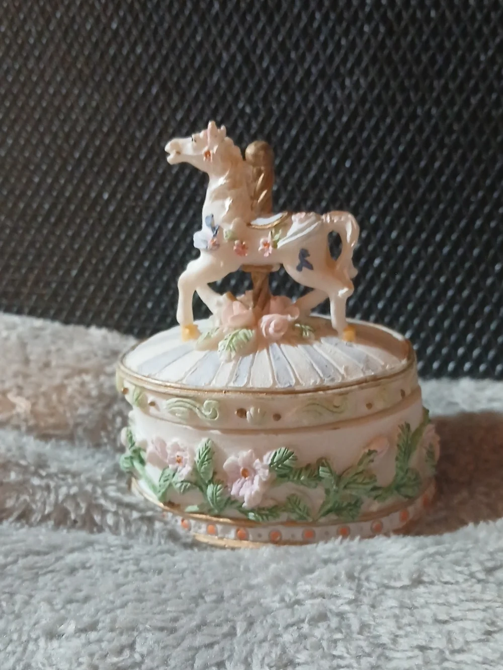 Vintage Porcelain Carousel Horse Trinket Box - Pastel Floral